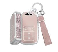 TECART Key Ring Fits Honda Accord Crider Jade Civic Spirior City Odyssey HR-V CR-V Vezel Jazz TPU Smart Car Key Case 4 Buttons Bling Key Cover Women's Key Protector-A Pink