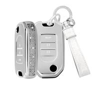 TECART Key Ring Fits Honda City Civic Crider CR-V Vezel HR-V XRV Accord Jazz Jade Marina Insight TPU Smart Car Key Case 3 Buttons Bling Key Cover Women's Key Protector-A White