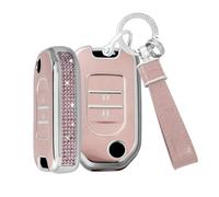 TECART Key Ring Fits Honda City Civic Crider CR-V Vezel HR-V XRV Accord Jazz Jade Marina Insight TPU Smart Car Key Case 2 Buttons Bling Key Cover Women's Key Protector-A Pink