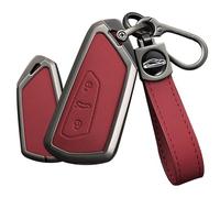 TECART Leather Car Key Case fit for VW Volkswagen Golf 8 MK8 GTI GTD ID.3 ID.4 Key Fob Holder fit for Seat Tarraco Ateca Cupra Leon Skoda Octavia 3 Buttons Key Cover Key Shell Keychain A Red