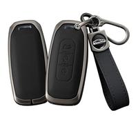 TECART Leather Key Case Key Case Cover Fit Ford Territory EV/Titanium Taurus Kuga Scratch Resistant Long Key Fob Black