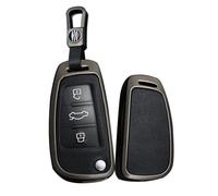 TECART Leather Key Case Zinc Alloy Keyring Flip Folding Key Fob Cover fit for Audi A4 A5 A6 A1 A3 A7 A8 Q5 Q7 SQ5 SQ7 S4 S5 S6 S7 S8 TTS TTRS Q3 R8 RS5 SQ7 3 Buttons Protector Key Shell Black