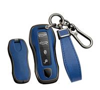 TECART Leather Key Fob Case Cover Smart Remote Key Case for Porsche 911 Cayenne Cayenne Coupe Panamera Taycan Carrera 2017-2021, 3/4 Buttons, Zinc Alloy Keyring, Black