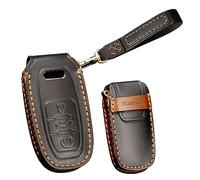 TECART Leather Keyless Entry Remote Shell Case Fit for Audi A4 A5 A6 A7 A8 Key case Cover Keyring Accessories 3 Button Black