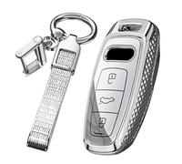TECART Remote Car Key Case PC Key Fob Holder Cover fit for Audi A6 A7 A8 E-Tron S6 RS6 S7 RS7 Q7 SQ7 Q8 SQ8 A6L A8L Q4 D5 4N GT 4M 8Y Keychain Accessories Key Shell Key Cover 3 Buttons A Silver
