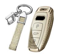 TECART Remote Car Key Case PC Key Fob Holder Cover fit for Audi A6 A7 A8 E-Tron S6 RS6 S7 RS7 Q7 SQ7 Q8 SQ8 A6L A8L Q4 D5 4N GT 4M 8Y Keychain Accessories Key Shell Key Cover 3 Buttons A Gold
