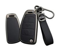 TECART Smart Car Key Case Cover Fits Audi A1 A3 A4 A6 A8 Quattro Q2 Q3 Q7 S3 S6 RS3 RS6 R8 TT TTS Leather Zinc Alloy Protective Key Cover Portable Accessories 3 Buttons, B-black, 3-Taste