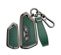 TECART Smart Car Key Case Fits VW Volkswagen Golf 8 MK8 MK7 ID.3 ID.4 ID.5 Cupra Formentor Seat Leon for Skoda Octavia Leather Key Cover Accessories Key B 3 Button Black Green