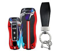 TECART Smart Car Key Shell Key Protector Fits Porsche 911 Cayenne Panamera Taycan Carrera Key Case Silicone Cover Key Bag Key Fob Glow-in-the-Dark 4 Buttons Red