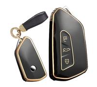 TECART Smart Remote Car Key Case Key Cover Protection Key Chain fit for VW Volkswagen Golf 8 MK8 GTI GTD Seat Tarraco Ateca Cupra Formentor Leon Skoda Octavia 3 Buttons Key Shell Cover Keyring Black