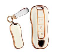 TECART Soft TPU Car Key Fob Holder Key Case Protective Keychain Accessories fit for PORSCHE 911 Cayenne Coupe Panamera Taycan Carrera 2019-2021 3 Buttons Smart Remote Key Shell Cover Key White A
