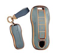 TECART Soft TPU Car Key Fob Holder Key Case Protective Keychain Accessories fit for PORSCHE 911 Cayenne Coupe Panamera Taycan Carrera 2019-2021 3 Buttons Smart Remote Key Shell Cover Key Gray A