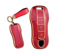 TECART Soft TPU Car Key Fob Holder Key Case Protective Keychain Accessories fit for PORSCHE 911 Cayenne Coupe Panamera Taycan Carrera 2019-2021 3 Buttons Smart Remote Key Shell Cover Key Red A