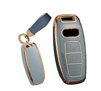TECART Soft TPU Car Key Fob Holder Shell Key Case Cover 3 Buttons fit for AUDI A6 A7 A8 E-Tron S6 RS6 S7 RS7 Q7 SQ7 2018 2019 2020 Smart Intelligent Key Shell Keyring Accessories Key Box Cover Gray A