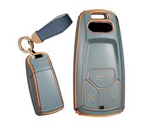 TECART TPU Car Key Shell Protective Key Fob Holder Cover Keyring Smart Key Case fit for AUDI A4 S4 RS4 B9 A5 F5 S5 RS5 A6 A7 A8 S8 Q5 Q7 SQ5 SQ7 TTS TTRS TT C8 3 Buttons Car Key Bag Keychain Gray A