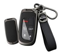 TECART Zinc Alloy Car Key Fob Case fit for Jeep Cherokee Compass Renegade Key Fob Holder Covers fit for Dodge RAM 1500 2500 3500 Charger SRT Hellcat Viper Smart Key Fob Case Shell Keyring B Black