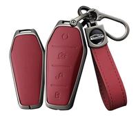 TECART Zinc Alloy Key Cover Smart Key Fob Case fit for BYD Atto 3 Han Tang Dolphin Yuan Qin Seal Dolphin Song Pro-DM-i Remote Key Fob Holder Keychain Key Shell Keyring Accessories 4 Buttons C Red