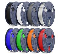 TECBEARS 3D Printer Filament PETG 1.75mm Multicolor, 2kg in Total | 250g/Spool, 8 Rolls, Strong Toughness & Good Layer Adhesion, Black+White+Grey+Clear+Blue+Green+Orange+Red