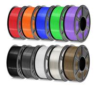 TECBEARS PETG 3D Printer Filament 1.75mm 10KG Bundle, High Toughness | Black+Transparent+White+Blue+Green+Orange+Red+Grey+Purple+Brown,1kg per Spool, 10 Colors