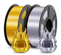 TECBEARS PLA Silk Filament 1.75 mm 2kg, Shiny Silk PLA 3D Printer Filament, with Silky Smooth Finish, Good Colour Rendering, Dimensional Accuracy +/- 0.02, 1 Spool, 1 kg per Spool Silk PLA Gold+Silver