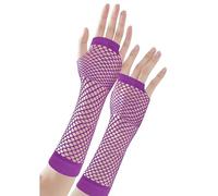 TECDW 2 Pairs Fingerless Mesh Gloves for Women, Elastic Breathable Fishnet Gloves, Netz Armstulpes for Cosplay, Christmas Costume Parties and Stage Outfits(Long,Purple)