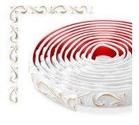 TECDW 3 Meters Flexible Moulding Trim Wall Trim, Peel and Stick Wall Ceiling Decorative Trim, Panel Moulding, Suitable for cabinets, Walls, Home Decoration(White with Gold, 2CM W)