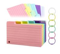 TECDW 300 PCS Index Cards, 3.5 x 5 Inch Punched Colorful Flash Cards With 6 Binder Rings for Studying, Blank Study Notes, Ruled Cue Cards for Home, School, Office (6 Colours)