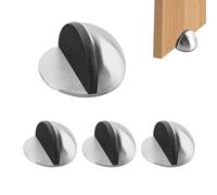 TECDW 4 PCS Self-Adhesive Floor Door Stoppers, Oval Floor Mounted Half Moon Door Stop, Wall Protector Door Stop, Stainless Steel Door Stopper Floor for Home & Office Use (Silver)