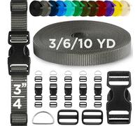 TECEUM 19mm Nylon Strap Kit with Buckles, 5m Charcoal Fabric Tape | Heavy duty DIY sewing kit: 3/4" webbing (6yds), 6 quick release buckles, 12 tri-glide slide clips, 6 metal D-rings for craft