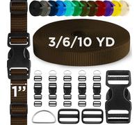 TECEUM 25mm Nylon Strap Kit with Buckles, 5m Brown Fabric Tape | Heavy duty DIY sewing kit: 1" webbing (6yds), 6 quick release buckles, 12 tri-glide slide clips, 6 metal D-rings for craft
