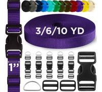 TECEUM 25mm Nylon Strap Kit with Buckles, 5m Dark Purple Fabric Tape | Heavy duty DIY sewing kit: 1" webbing (6yds), 6 quick release buckles, 12 tri-glide slide clips, 6 metal D-rings for craft