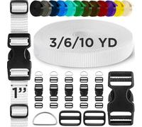 TECEUM 25mm Nylon Strap Kit with Buckles, 5m White Fabric Tape | Heavy duty DIY sewing kit: 1" webbing (6yds), 6 quick release buckles, 12 tri-glide slide clips, 6 metal D-rings for craft