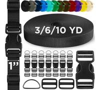 TECEUM 25mm Nylon Strap Kit with Buckles, 9m Black Fabric Tape | Heavy duty DIY sewing kit: 1" webbing (10yds), 8 quick release buckles, 16 tri-glide slide clips, 8 metal D-rings for craft