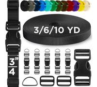 TECEUM Buckles & Strap Kit - 38 mm Black Nylon Webbing 5 Meters - 6 Heavy Duty Adjustable Plastic Buckles - 12 Tri-Glide Slide Clips - 6 Metal D-Ring - Ideal Straps for Art Crafts Outdoors Indoors DIY