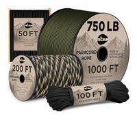 TECEUM Paracord Rope 750 - Black 15 m - Survival Camping Cord 4mm Gear