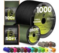 TECEUM Paracord Type III 550 Black - 305 m - 4mm - Tactical Rope MIL-SPEC - Outdoor Para Cord - Camping Hiking Fishing Gear and Equipment - EDC Parachute Cord - Strong Survival Rope (1000 ft) 016