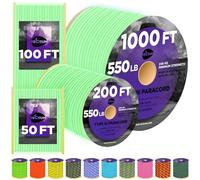 TECEUM Paracord Type III 550 Green - Glow in the dark - 100 ft - 4mm - Tactical Rope MIL-SPEC Outdoor Para Cord - Camping Hiking Fishing Gear and Equipment - EDC Parachute Cord - Strong Survival Rope