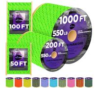 TECEUM Paracord Type III 550 Reflective Neon Green - 200 ft - 4mm - Tactical Rope MIL-SPEC - Outdoor Para Cord - Camping Hiking Fishing Gear and Equipment - Parachute Cord - Strong Survival Rope 462rf