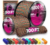 TECEUM Paracord Type IV 750 lb Mixed Camo - 30 m - 4mm - 100% Nylon Strong Tactical MIL-SPEC Parachute Cord - Survival Rope Emergency 11 Strands Core EDC Camping Hiking Military Gear (100ft) 766