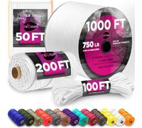 TECEUM Paracord Type IV 750 lb White - 15 m - 4mm - 100% Nylon Strong Tactical MIL-SPEC Parachute Cord - Survival Rope Emergency 11 Strands Core EDC Camping Hiking Military Gear (50ft) 007a