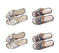 Teceyfeet Washable Guest Slippers Set, 4 Pairs Unisex Linen Slippers Set, Ethnic Guest Slippers, Non-Slip Slippers, Ideal for Guests, Family, Hotel, Travel