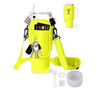 TECFUN Water Bottle Carrier Bag with Phone Pocket for Stanley, Neoprene Water Bottle Holder Pouch with Adjustable Strap Bollus with Straw Cover & Carabiner for Stanley Cup Accessories (Yellow, 40OZ)