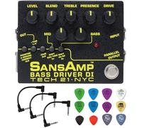 Tech 21 SansAmp Bass Driver DI V2 Bundle with 3 Patch Cables and Dunlop PVP101 Pick Pack