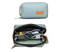 Tech Bag Organizer - Small Electronics Organizer Pouch for Travel - Premium Travel Case with Leather Accents - Mesh Pocket for Cables, Cords and Chargers (Dusty Teal)