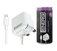 TECH ENERGI 3 Pin UK Micro USB Wall Mains Charger WHITE with Blue LED indicator for Android Phones Samsung Galaxy S7 1.3M Light Weight Durable Reusable Metal Can Perfect for Travel