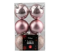 Tech Island Christmas Baubles, 6 Pcs Assorted Baubles 4cm for Christmas Tree Decorations, Xmas Balls Decor Shatterproof Hanging Ornaments for Holiday and Party Decoration (Rose Gold)