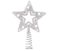 Tech Island Christmas Tree Top Star, 19cm Xmas Tree Topper Glittered Design Treetop Holiday Seasonal Decoration Fit for General Size Christmas Trees (Silver)