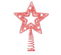 Tech Island Christmas Tree Top Star, 19cm Xmas Tree Topper Glittered Design Treetop Holiday Seasonal Decoration Fit for General Size Christmas Trees (Red)