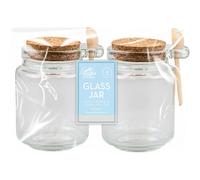 Tech Island Glass Jars with Spoon 2pack Kitchen Storage Container 250ml Coffee Tea Spice Jars, Baking Supplies, Food Storage Canisters with Cork Lid, Kitchen Accessories