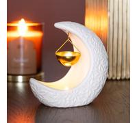 TECH ISLAND Wax Burner Crescent Moon Hanging Oil Burner - Enchanting Design With Cut Out Star Details, Essential Oils And Wax Melts Holder For A Dreamy Atmosphere (White)